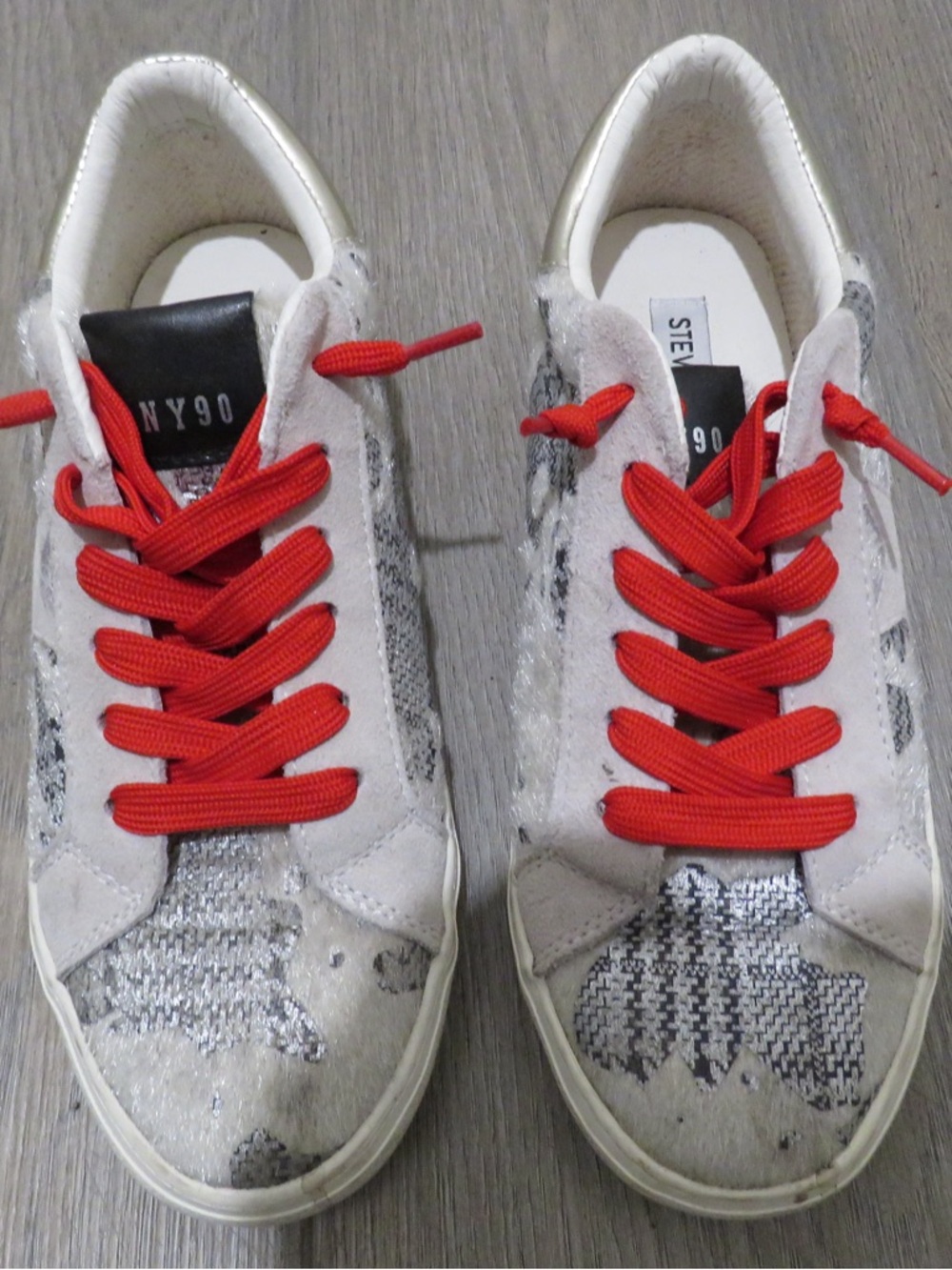 Steve Madden White Silver Sneakers with Red Laces